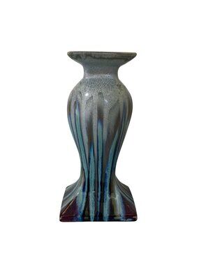 Blue And Gray Drip Glaze Pedestal Candle Holder Or Display